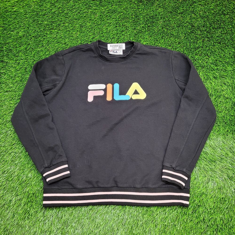 FILA Colorful Ringer Sweatshirt Womens 2XL 24x24 Black Boxy
